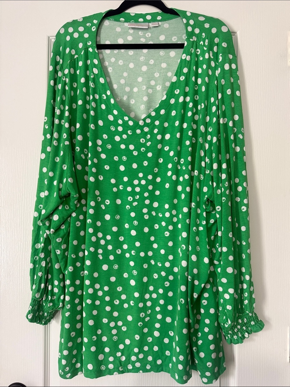 Belle by Kim Gravel Green Polka Dot Long Sleeve Tunic